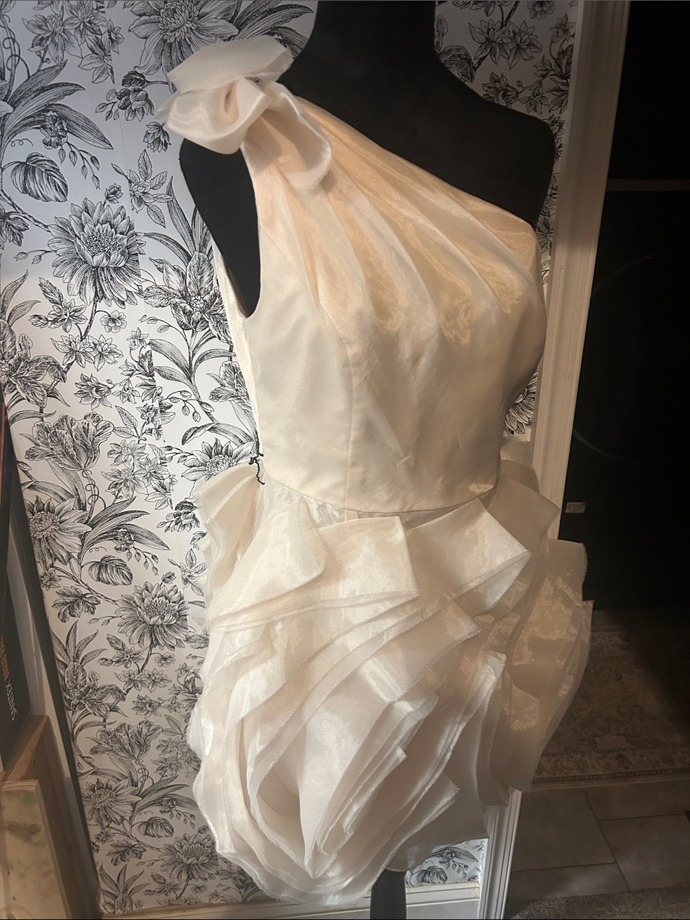 White by Vera Wang One-Shoulder Ivory Bridal Cocktail Dress
